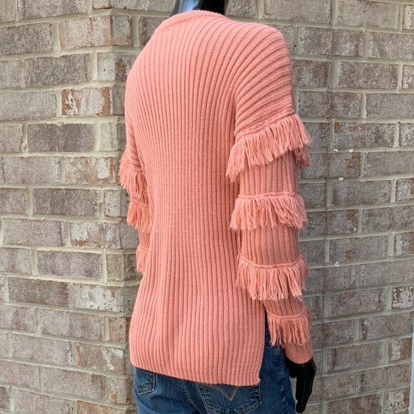 Kate & Sam Rib Stitch Knit Fringed Long Sleeve Crew Neck Sweater SzS - Picture 7 of 13